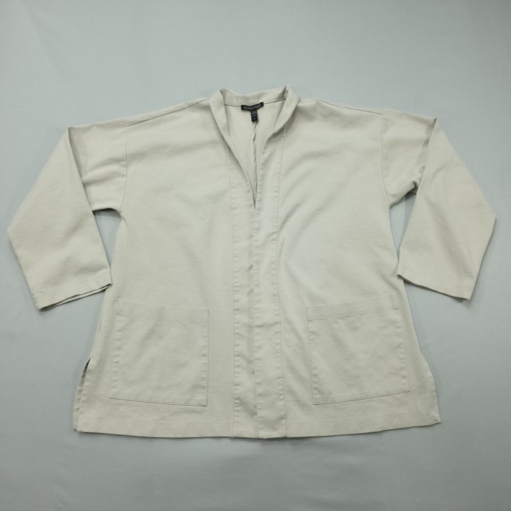 Eileen Fisher Womens Petite Small Open Front Jacket Cream Minimalist Relaxed